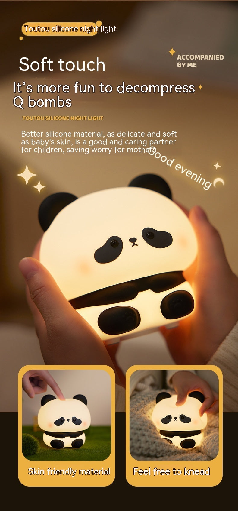 Panda LED Night Light Cute Silicone Night Light USB Rechargeable Touch Night Lamp Bedroom Timing Lamp Decoration Children's Gift Home Decor - Hot Gadgets