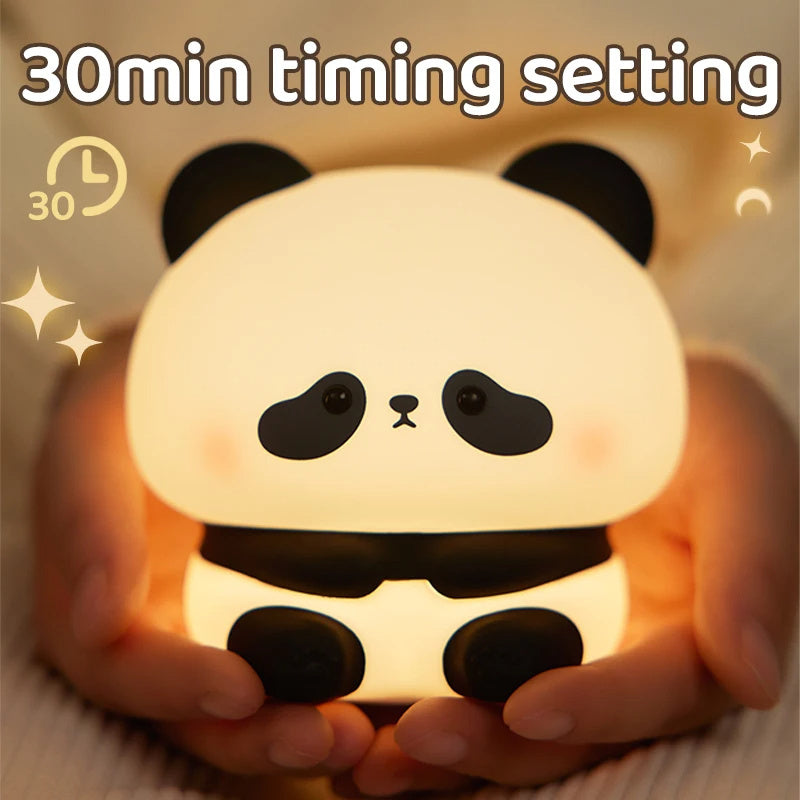 Panda LED Night Light Cute Silicone Night Light USB Rechargeable Touch Night Lamp Bedroom Timing Lamp Decoration Children's Gift Home Decor - Hot Gadgets