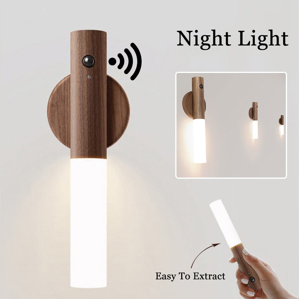 Auto LED USB Magnetic Wood Wireless Night Light Corridors Porch Lights PIR Motion Sensor Wall Light Cabinet Lamp - Hot Gadgets