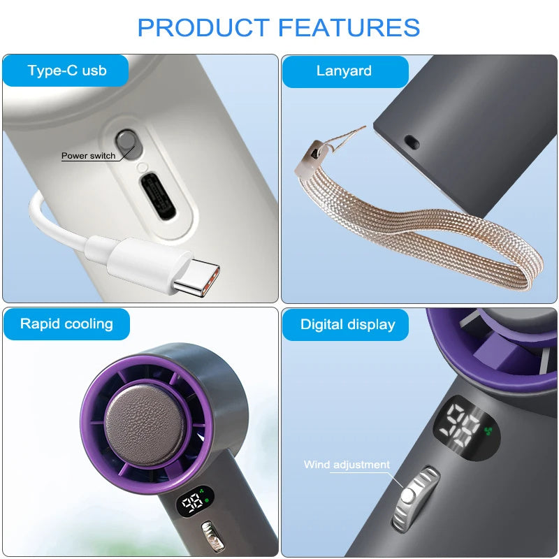 Portable Handheld Turbo Fan Cooling Semiconductor Refrigeration 3000mAh Battery Wind Speeds Adjustable Mini Personal Fan - Hot Gadgets