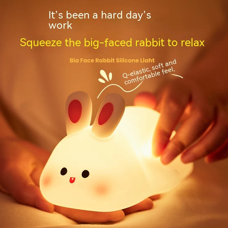 Cute LED Night Light Touch Sensor Cartoon Kid'S Nightlights Big Face Rabbit Silicone Night Light Christmas Gift Bedside Lamp Home Decor