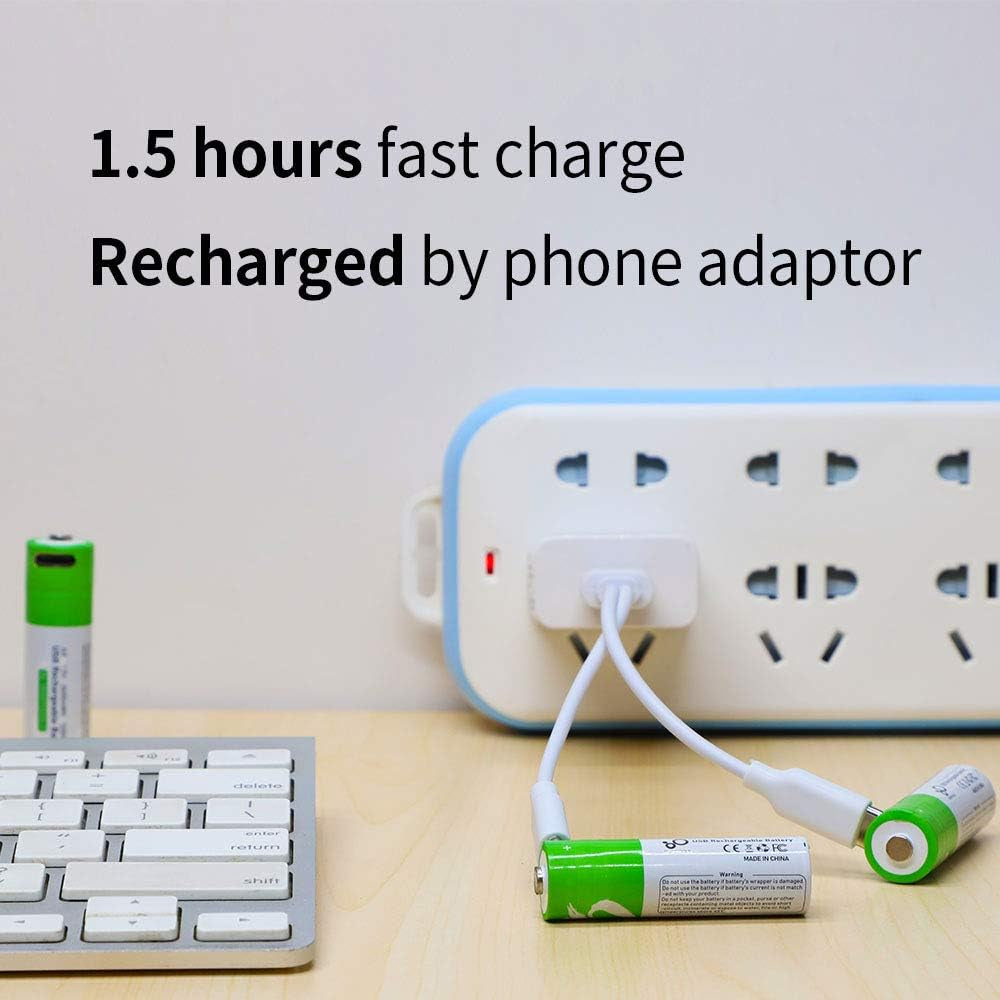 USB AA Lithium Ion Rechargeable Battery, High Capacity 1.5V 2600Mwh Rechargeable AA Battery, 1.5 H Fast Charge, 1200 Cycle with Type C Port Cable, Constant Output,4-Pack